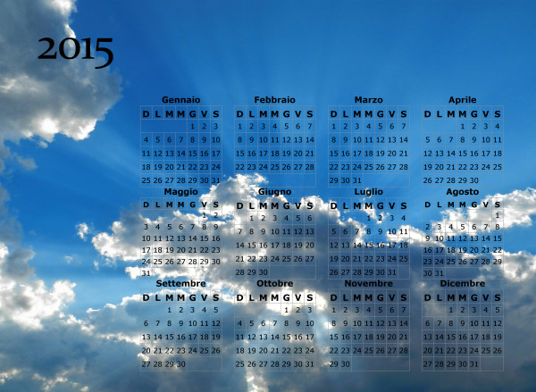 Calendario cielo splendente del 2015