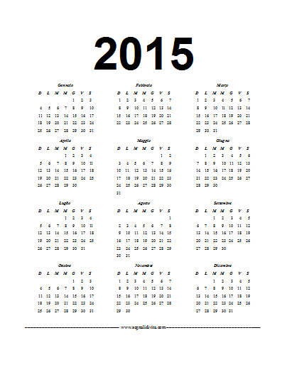 Calendario in formato o file Writer del 2015