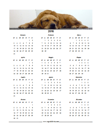 Calendario formato Word 2016 con cane
