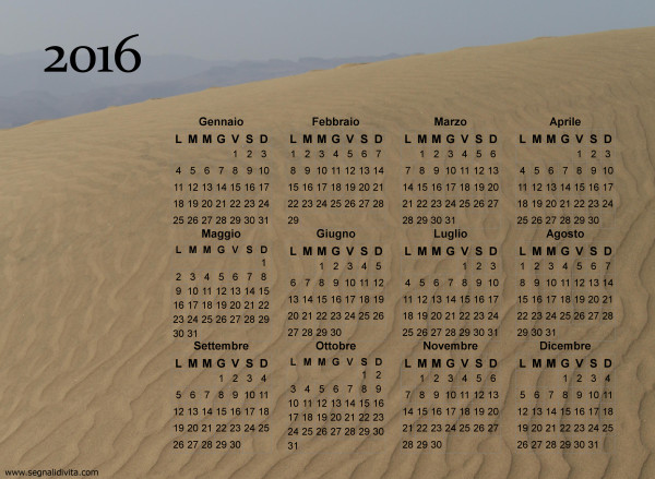 Calendario duna di sabbia del 2016