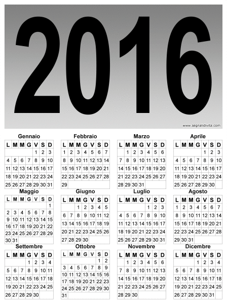 Calendario 2016 extra large: 2500 x 3350 pixel