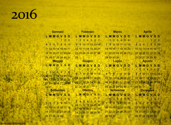 Calendario giallo fiorito del 2016
