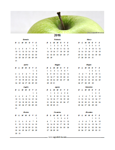 Calendario formato Word 2016 della mela