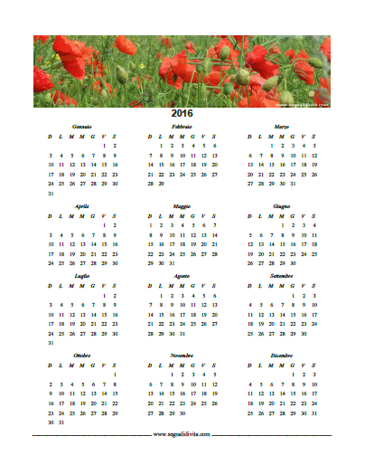 Calendario in PDF 2016 Papaveri