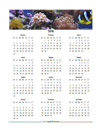 Calendario formato Word 2016 sott'acqua