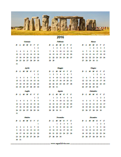 Calendario in PDF 2016 Stonehenge