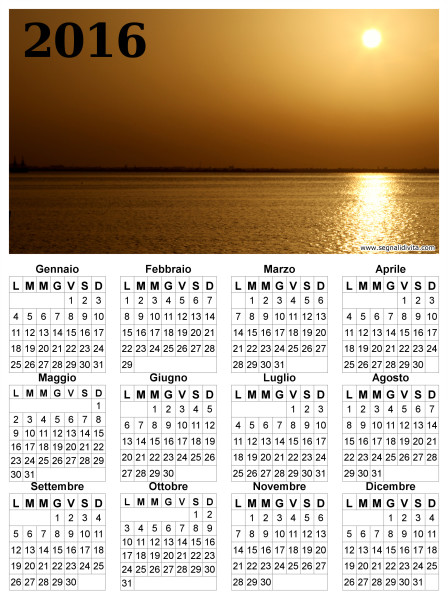 Calendario del 2016 tramonto