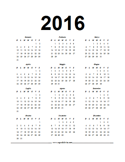 Calendario in formato o file Writer del 2016