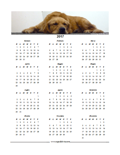 Calendario formato Word 2017 con cane