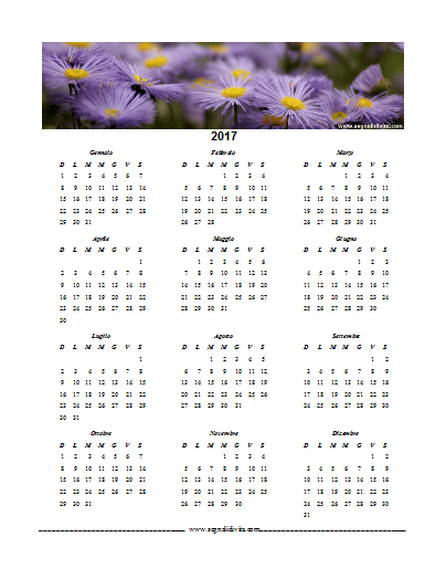 Calendario formato Word 2017 fiori