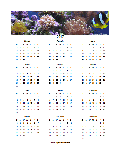 Calendario formato Word 2017 sott'acqua