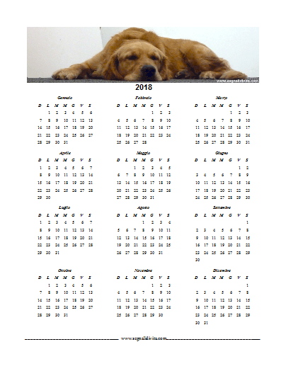 Calendario formato Word 2018 con cane
