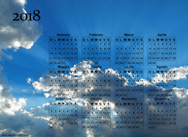 Calendario cielo splendente del 2018