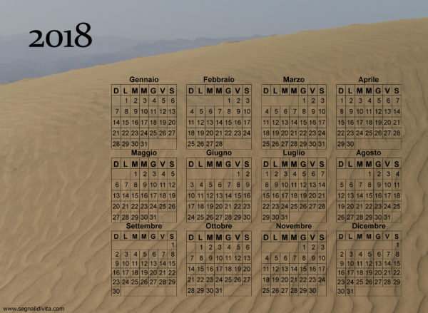 Calendario duna di sabbia del 2018