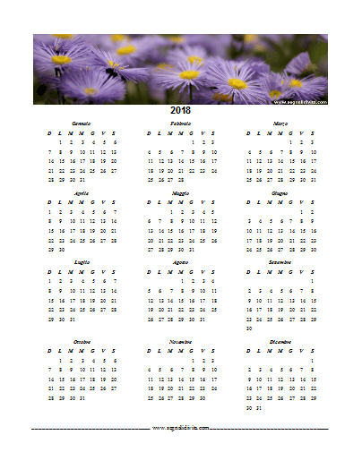 Calendario formato Word 2018 fiori