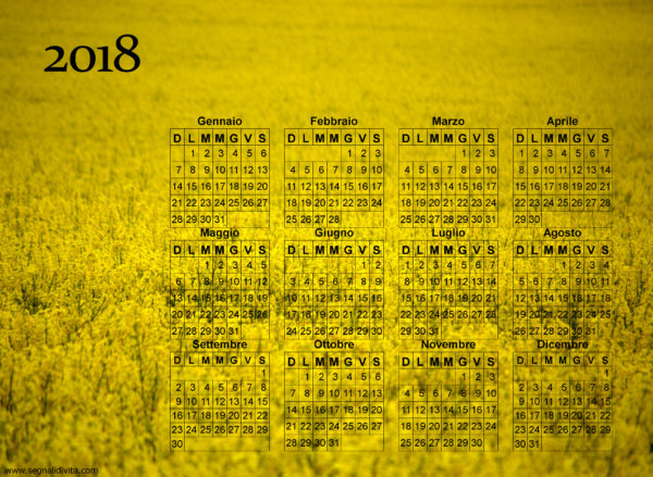 Calendario giallo fiorito del 2018