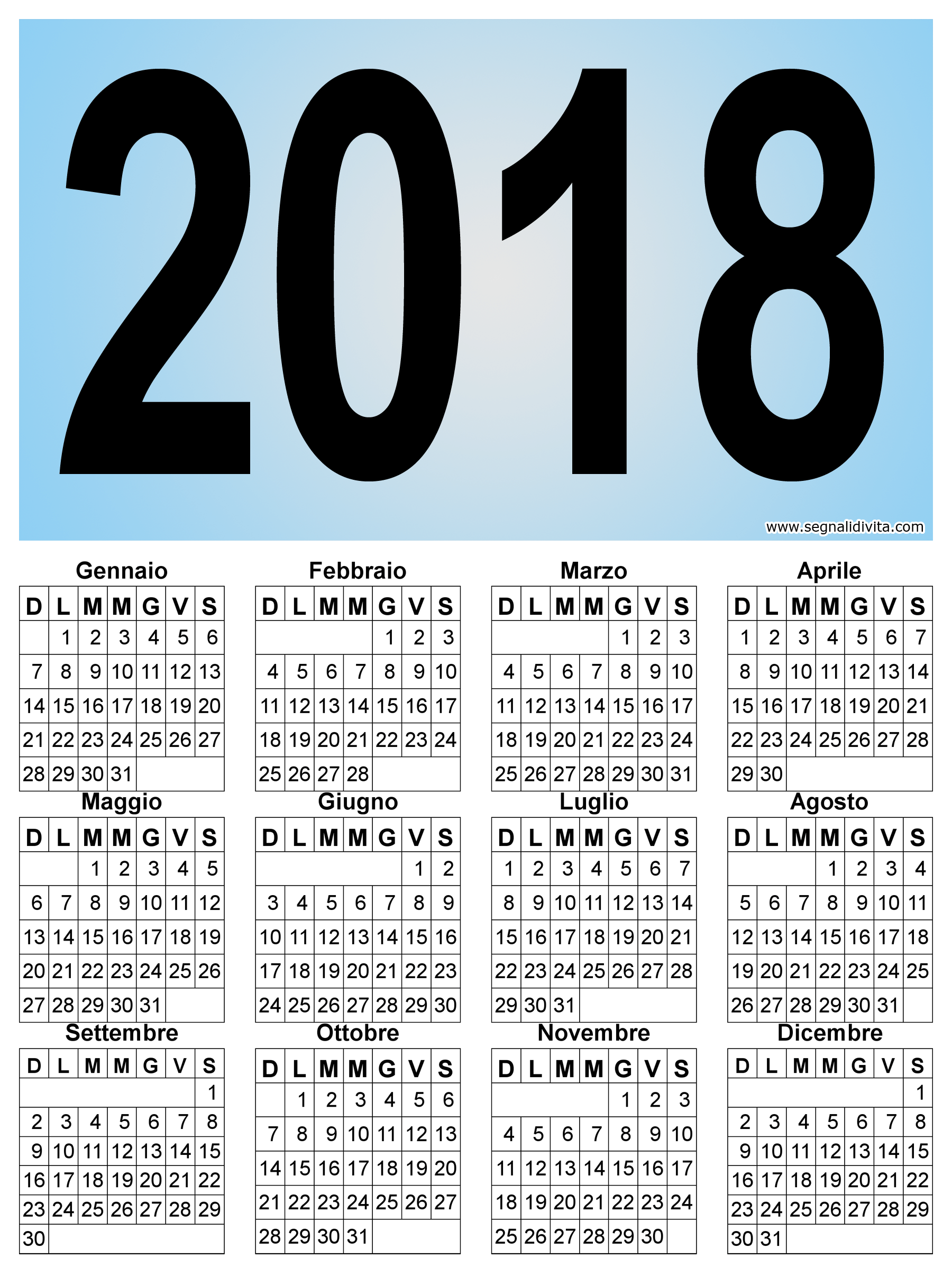 Calendario 2018 grande: 1800 x 2412 pixel