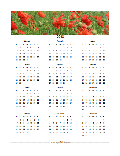 Calendario in PDF 2018 Papaveri