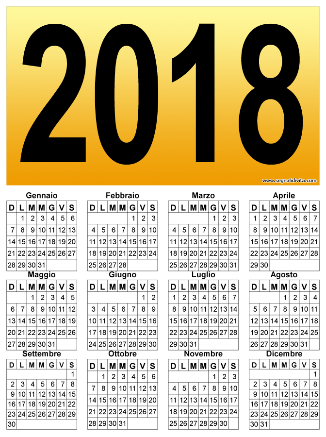 Calendario 2018 piccolo: 672 x 900 pixel
