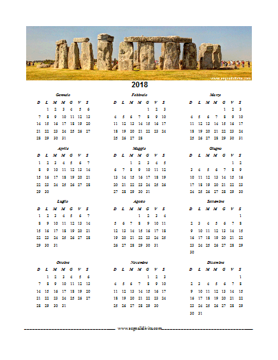 Calendario in PDF 2018 Stonehenge