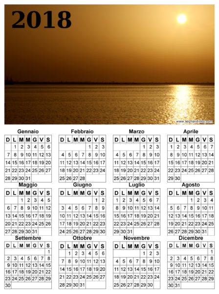 Calendario del 2018 tramonto