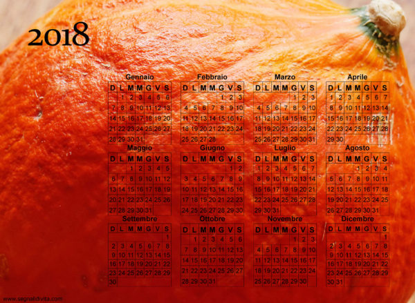 Calendario zucca del 2018