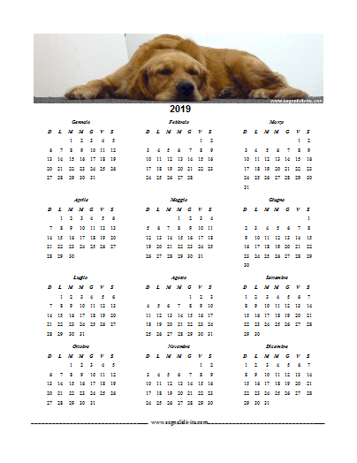 Calendario formato Word 2019 con cane