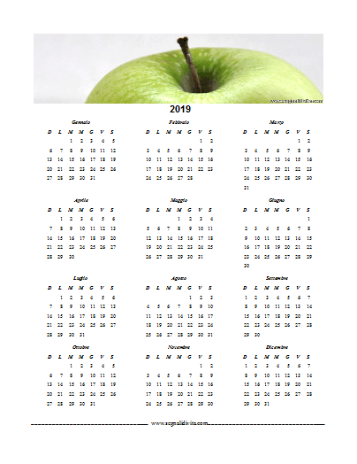 Calendario formato Word 2019 della mela