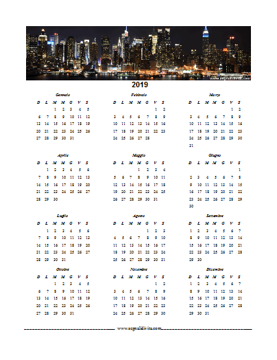 Calendario formato Writer 2019 New York