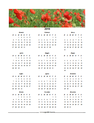 Calendario in PDF 2019 Papaveri