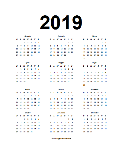 Calendario in formato o file Word del 2019