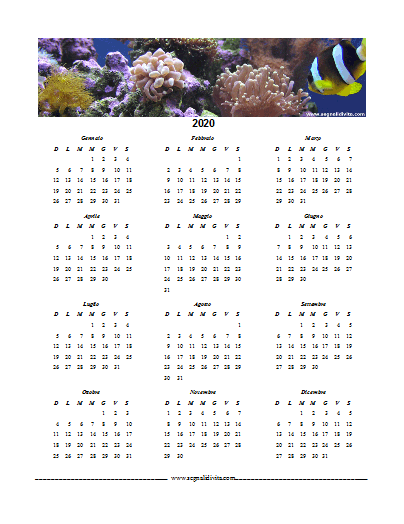 Calendario formato Word 2020 sott'acqua
