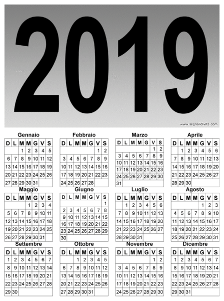 Calendario 2019 extra large: 2500 x 3350 pixel