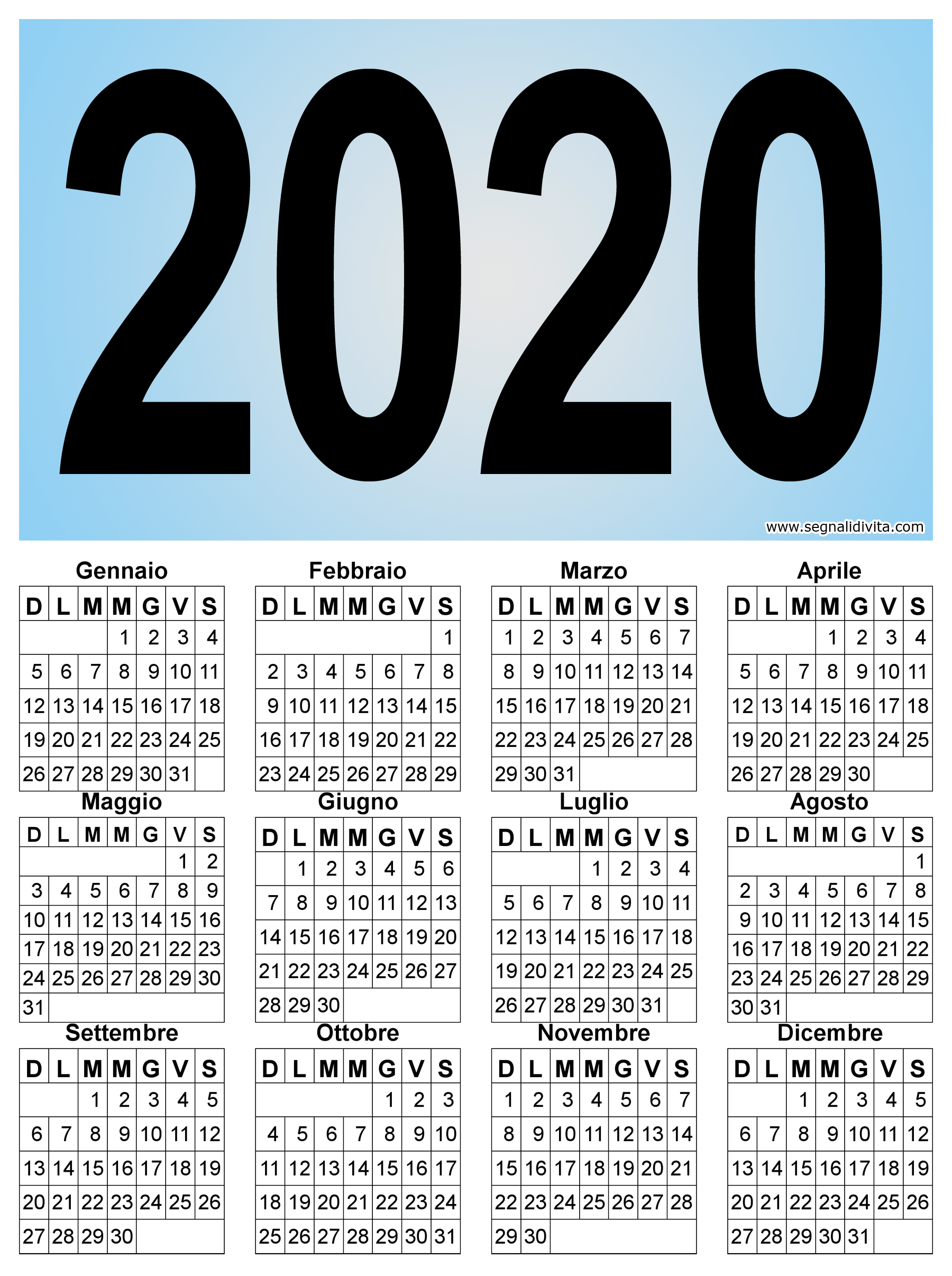 Calendario 2020 grande: 1800 x 2412 pixel