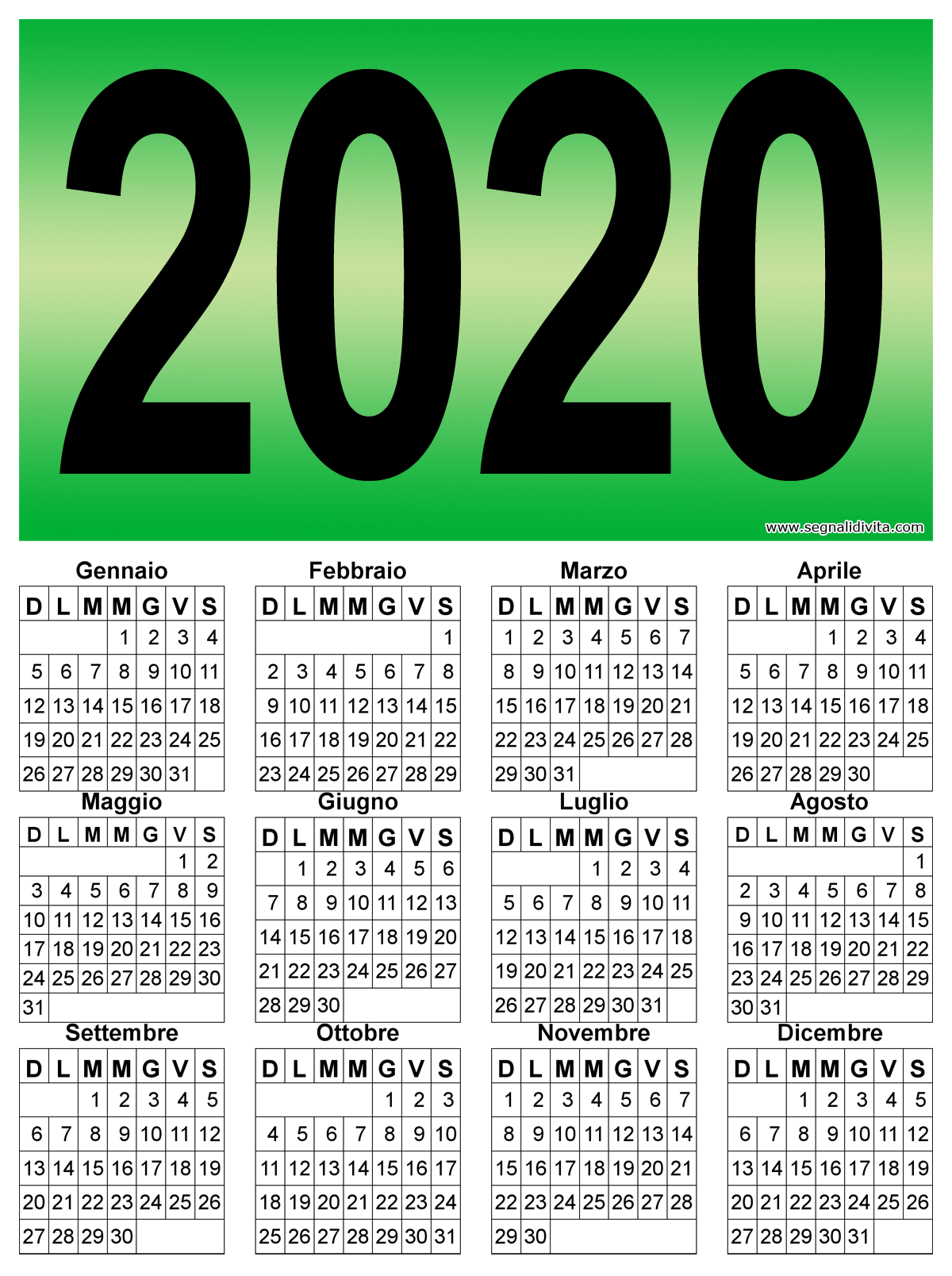 Calendario 2020 medio: 1200 x 1608 pixel