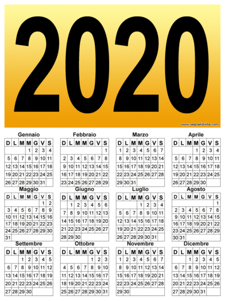 Calendario 2020 piccolo: 672 x 900 pixel