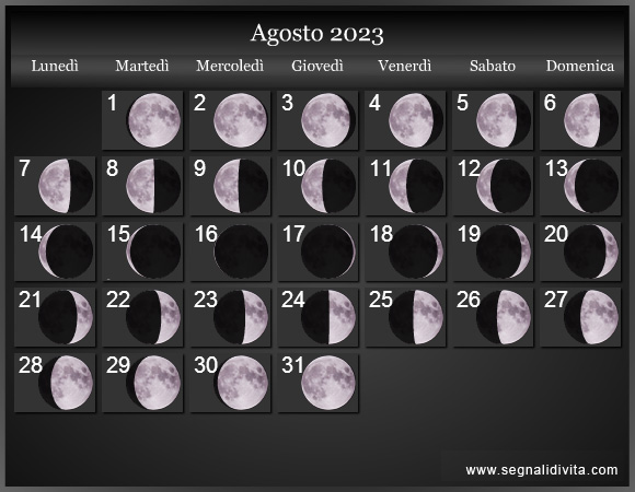 Calendario Lunare Agosto 2023 :: Fasi Lunari