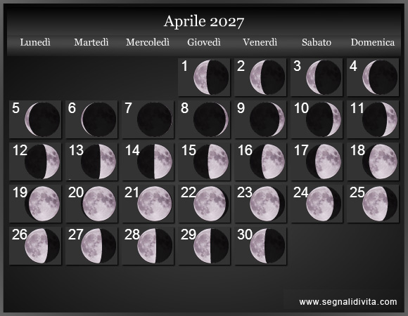 Calendario Lunare Aprile 2027 :: Fasi lunari