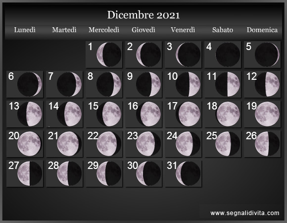 Calendario Lunare Dicembre 2021 :: Fasi Lunari