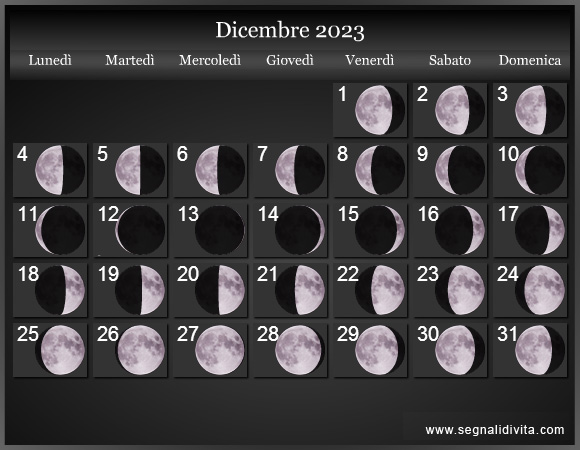 Calendario Lunare Dicembre 2023 :: Fasi Lunari