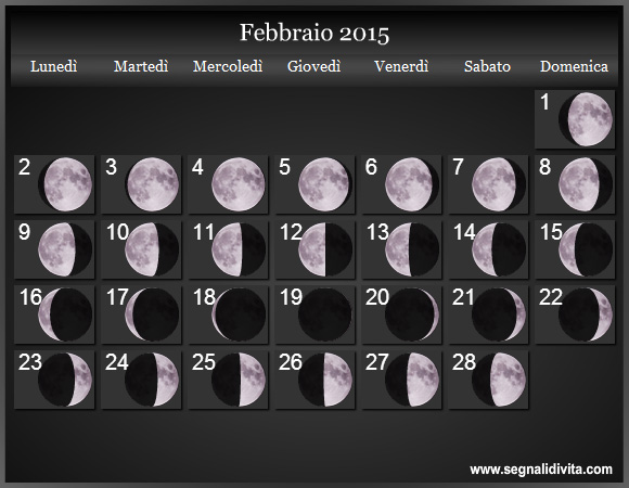 Calendario Lunare Febbraio 2015 :: Fasi Lunari