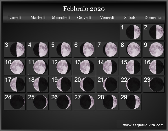 Calendario Lunare Febbraio 2020 :: Fasi Lunari