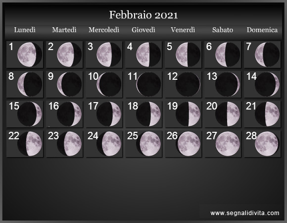 Calendario Lunare Febbraio 2021 :: Fasi Lunari