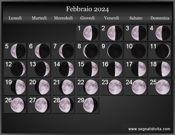 Calendario Lunare Febbraio 2024 :: Fasi Lunari