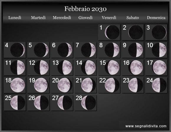 Calendario Lunare Febbraio 2030 :: Fasi lunari
