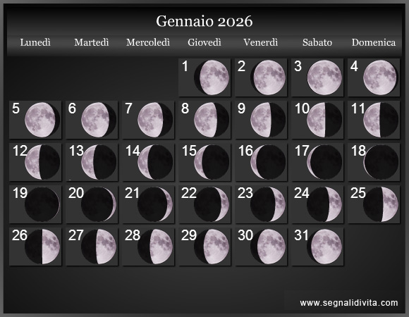 Calendario Lunare Gennaio 2026 :: Fasi lunari