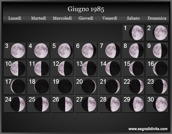 Calendario Lunare Giugno 1985 :: Fasi Lunari