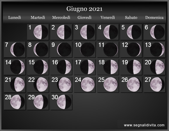 Calendario Lunare Giugno 2021 :: Fasi Lunari