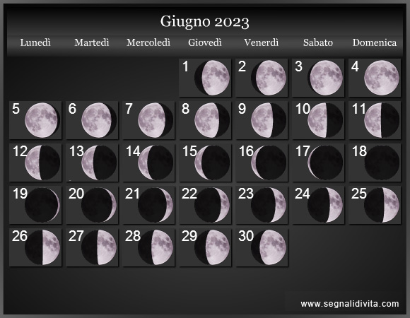 Calendario Lunare Giugno 2023 :: Fasi Lunari