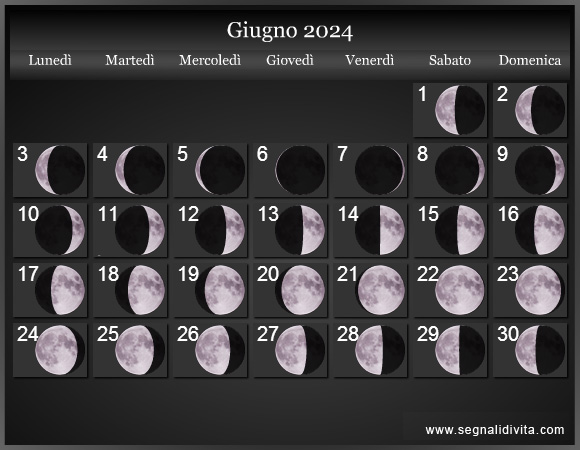 Calendario Lunare Giugno 2024 :: Fasi Lunari